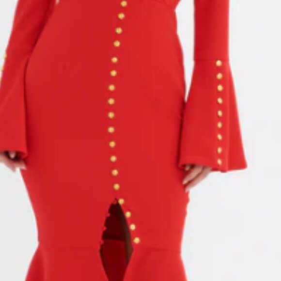 NWT SALMA Fluted Sleeve Rose Button Midi Dress in Red US 6 - Picture 5 of 6